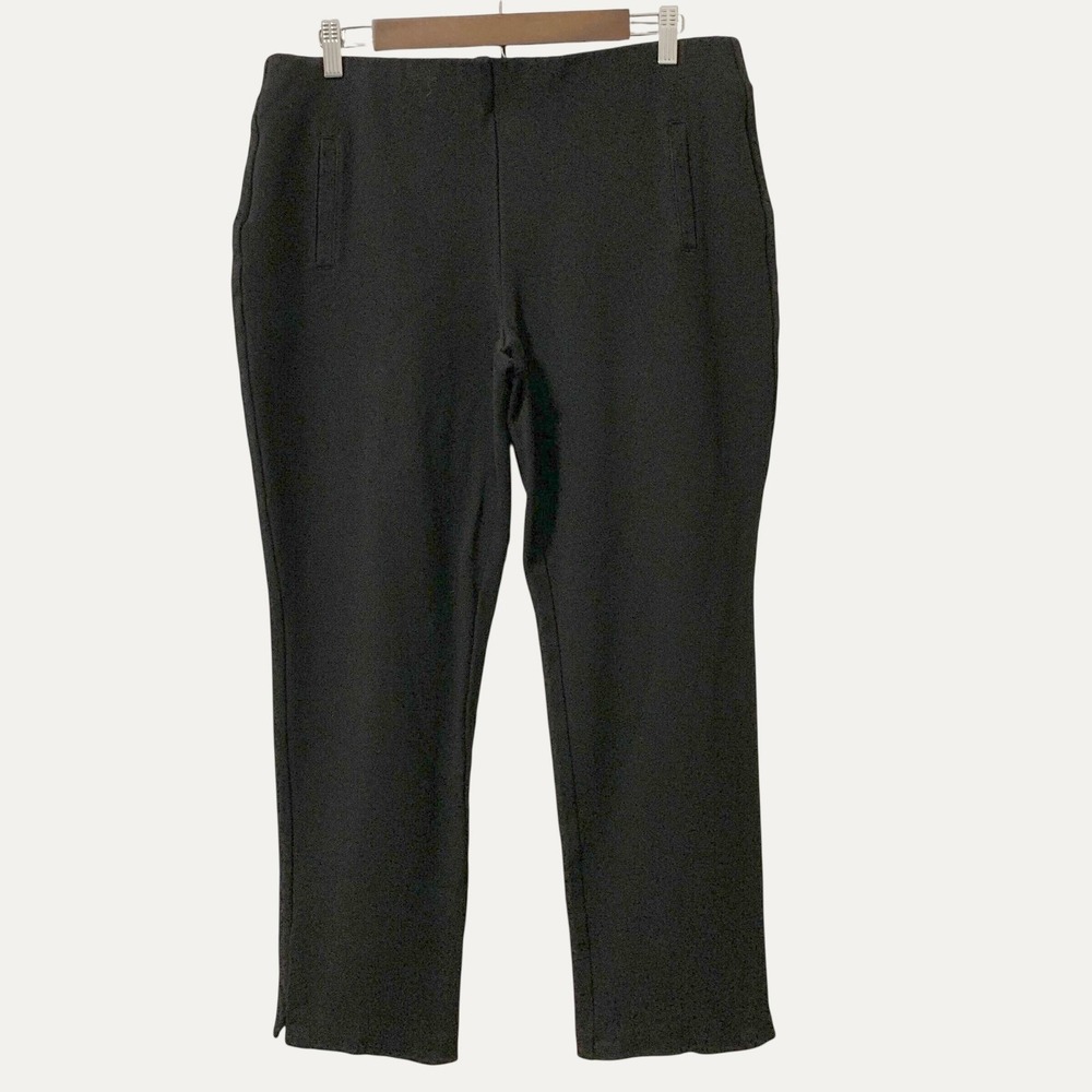 Chico's Straight Leg Pants Women 2P US 12P Black Pull On Stretch Ponte Slit Hem